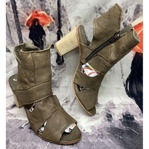 Free People Leather Booties Women's 9 Taupe Brown Cutout Effie Block Heel Shoes